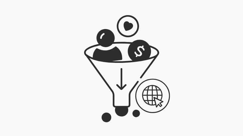 Embudo de ventas representando la consultoría para convertir visitantes web en clientes fieles.