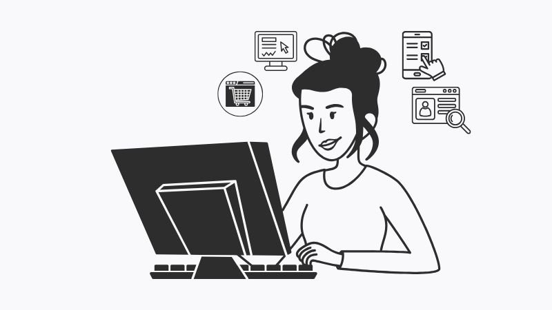 Icono comparativo entre una agencia de posicionamiento web y un consultor de marketing independiente analizando perfiles de usuario.