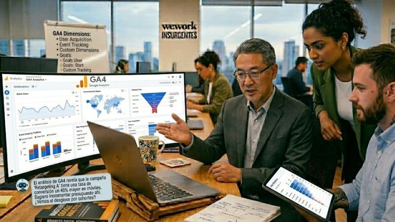 Equipo de marketing comparando estrategias de Google SEO y visibilidad en ChatGPT para capturar la intención de compra del cliente en 2026.